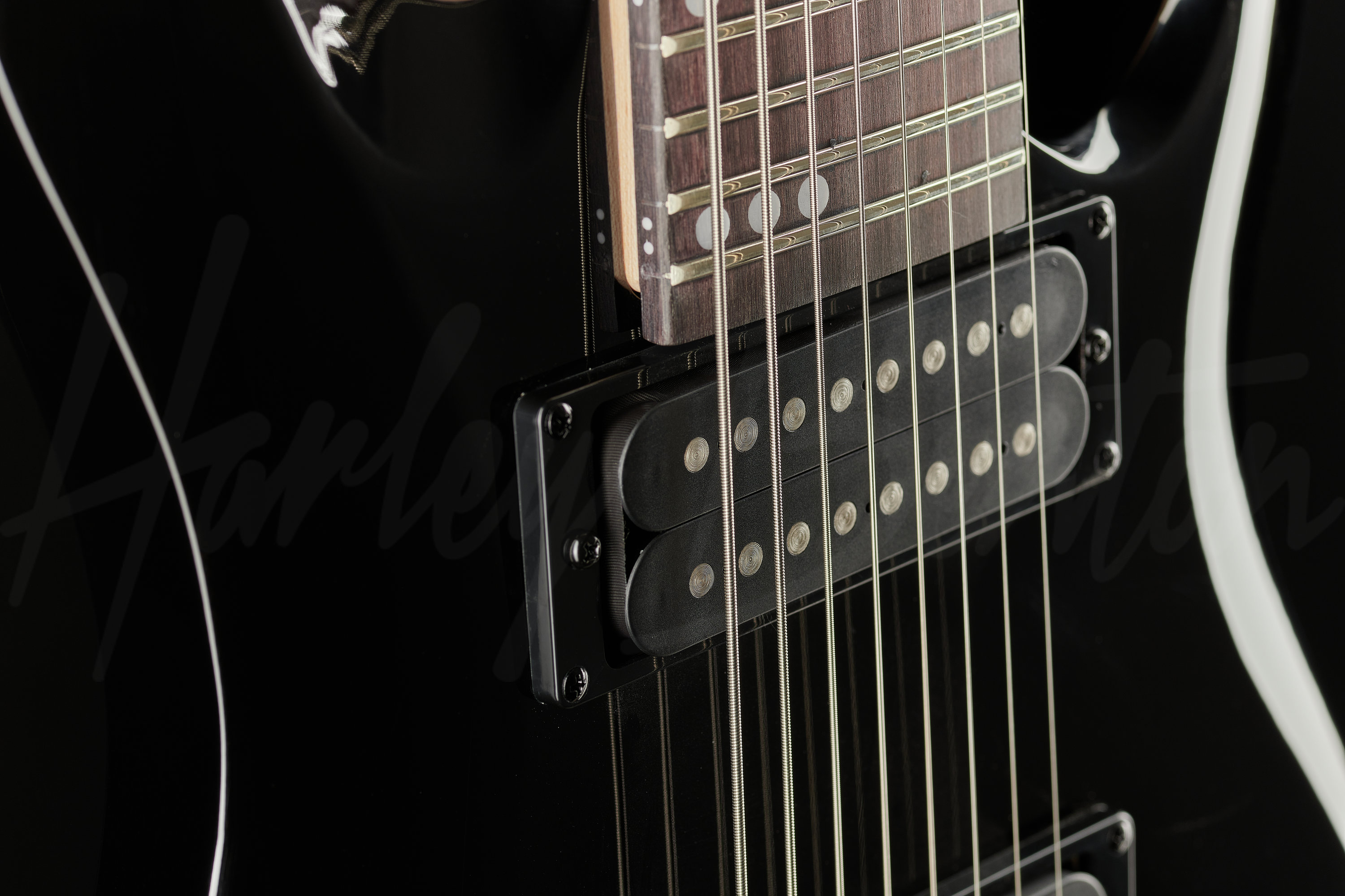 Guitarra elétrica Harley Benton Progressive Series R-458 FanFret de tília  2018 black high-gloss brilhante com diapasão de amaranto